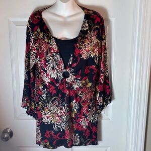 Women’s Angel Sleeve Top Scoop Neck Sharkbite Hem Blouse Plus Size 2X